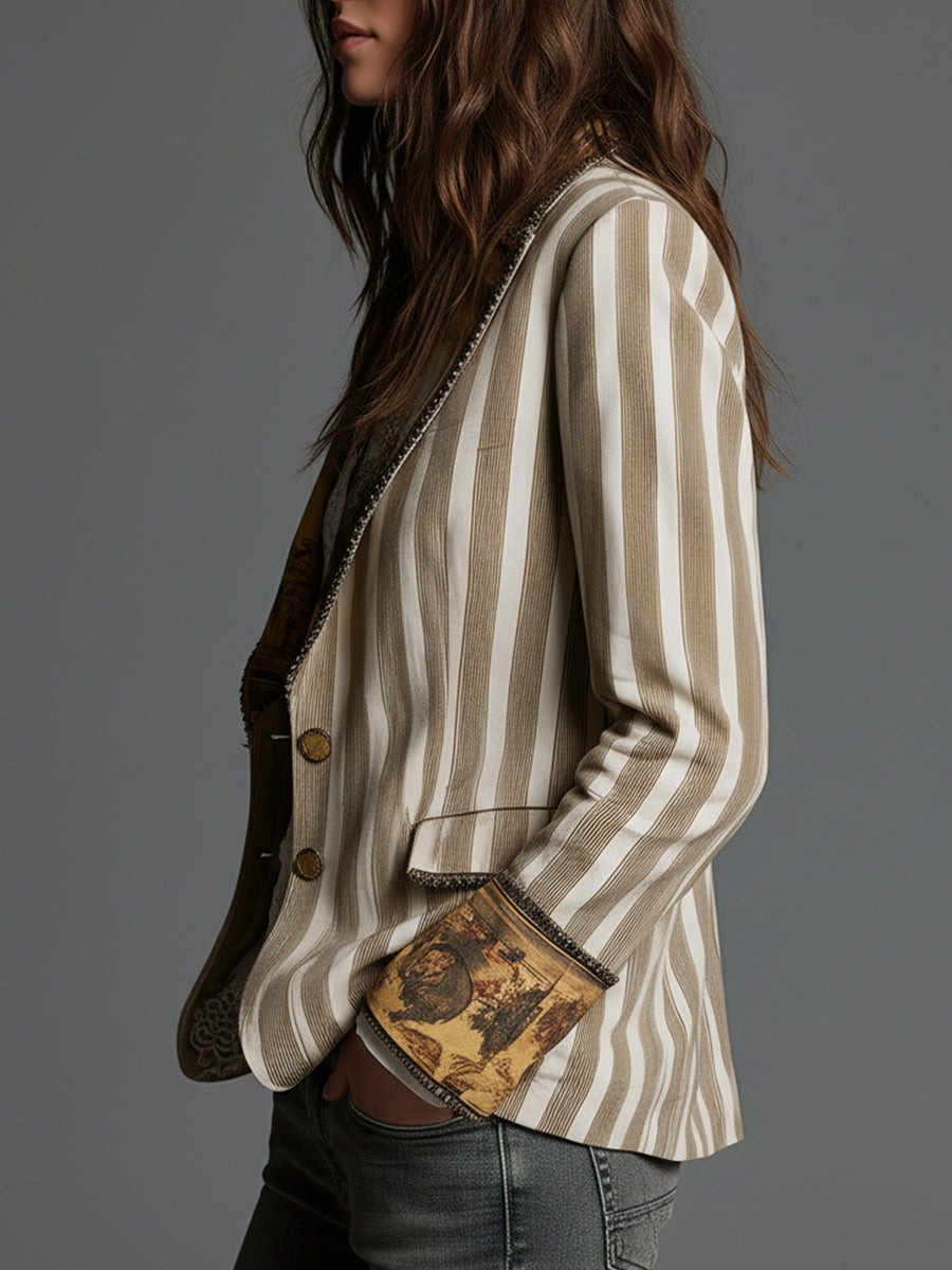 Rosanna | Blazer às Riscas com Gola Estampada