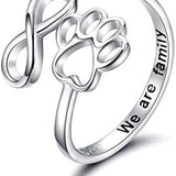 Bague patte et cœur fabriquée à la main – Argent sterling 925 réglable