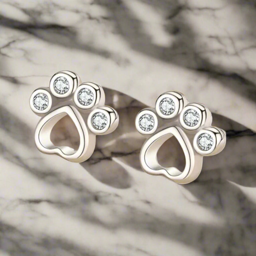 Puces d'oreilles Patte de chien en argent sterling – Avec oxydes de zirconium scintillants