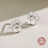 Puces d'oreilles Patte de chien en argent sterling – Avec oxydes de zirconium scintillants
