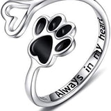 Bague patte et cœur fabriquée à la main – Argent sterling 925 réglable
