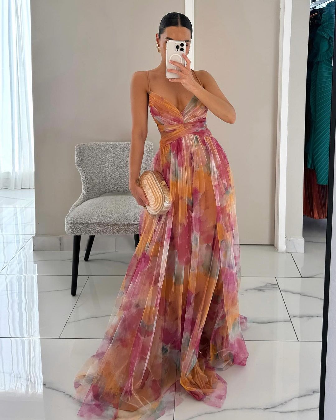 Adelina | Vestido Maxi em Chiffon Aguarela