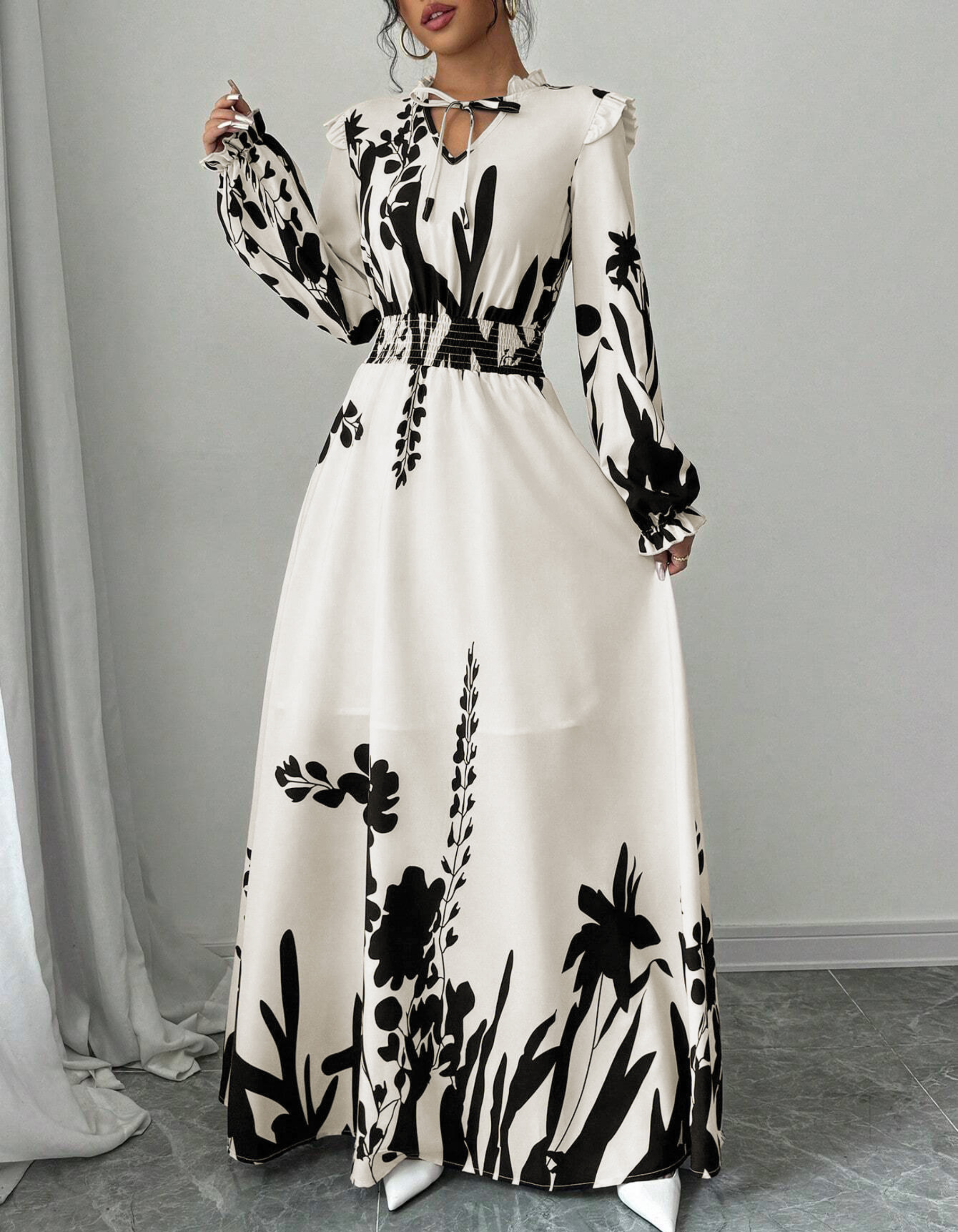 Mara | Vestido Maxi Romântico de Manga Comprida