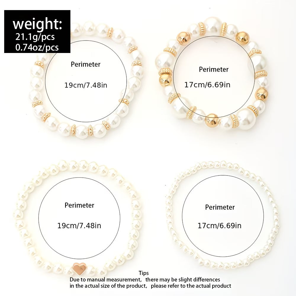 Conjunto de 4 Pulseiras com Pérolas