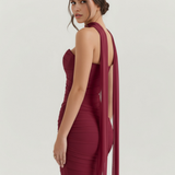 Vestido longo justo com colarinho choker
