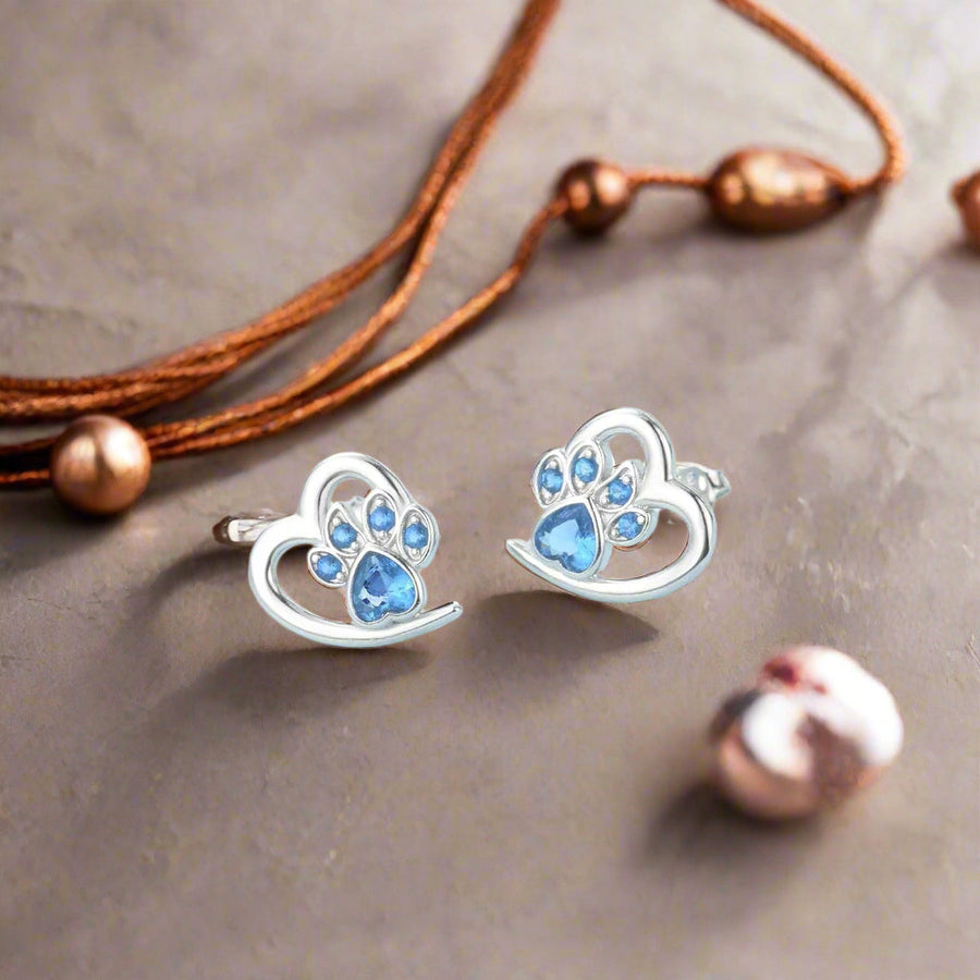 Boucles d'oreilles Patte et Cœur en Zirconium