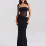 Vestido longo com renda e alças finas