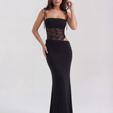Vestido longo com renda e alças finas