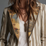 Rosanna | Blazer às Riscas com Gola Estampada