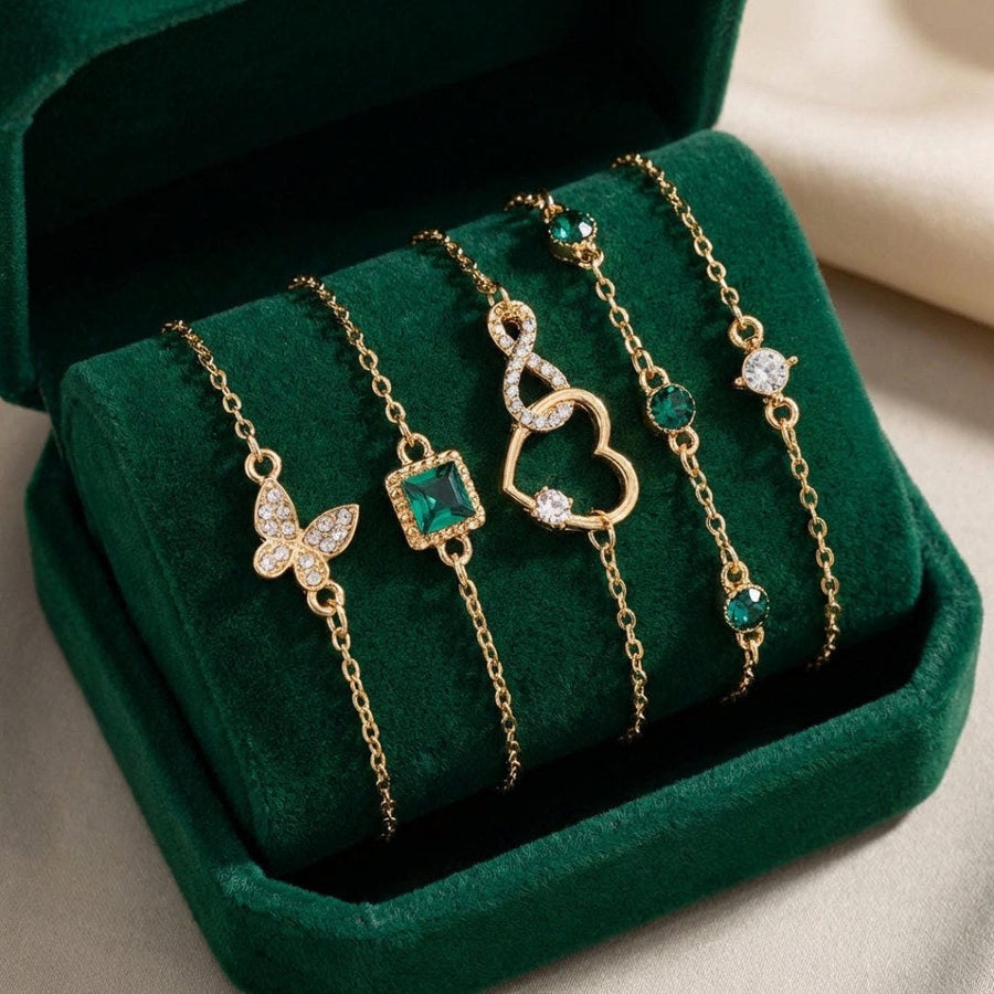 Conjunto de Pulseiras Coração Cristal Verde