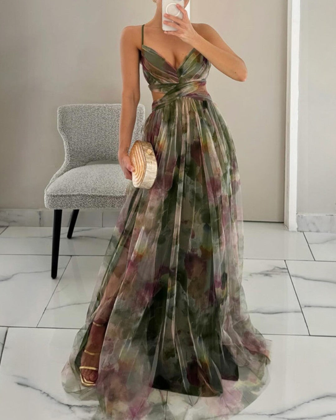 Adelina | Vestido Maxi em Chiffon Aguarela