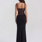 Vestido longo com renda e alças finas