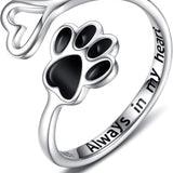 Bague patte et cœur fabriquée à la main – Argent sterling 925 réglable