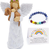 Coffret cadeau commémoratif pour chien avec figurine Ange de l'amitié et bracelet chakra Pont de l'Arc-en-ciel
