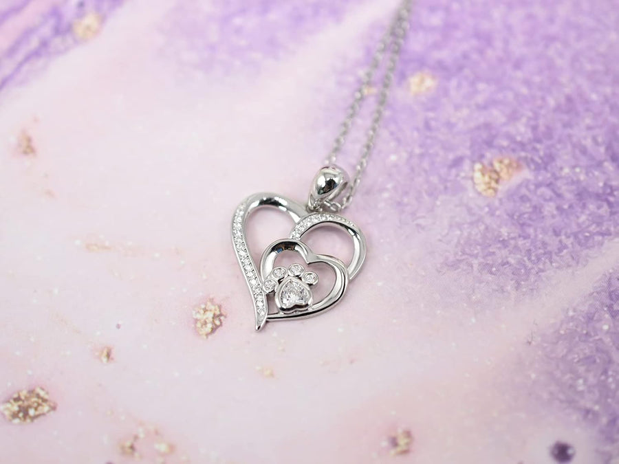 Collier patte et cœur en argent sterling avec oxydes de zirconium
