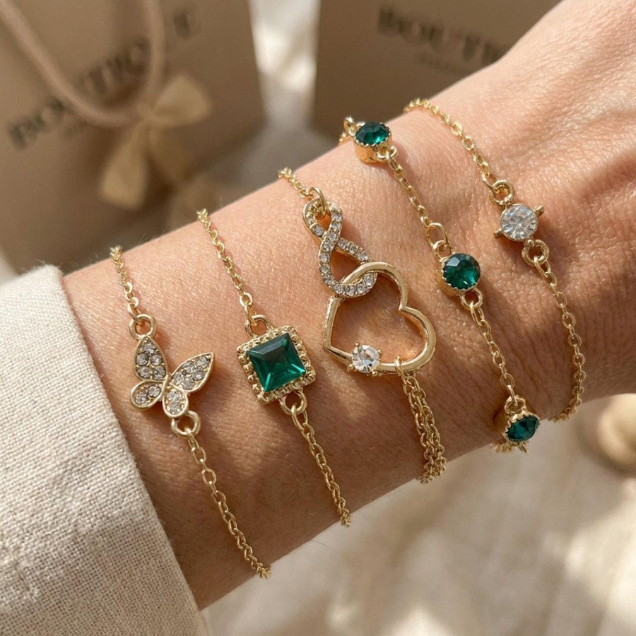 Conjunto de Pulseiras Coração Cristal Verde
