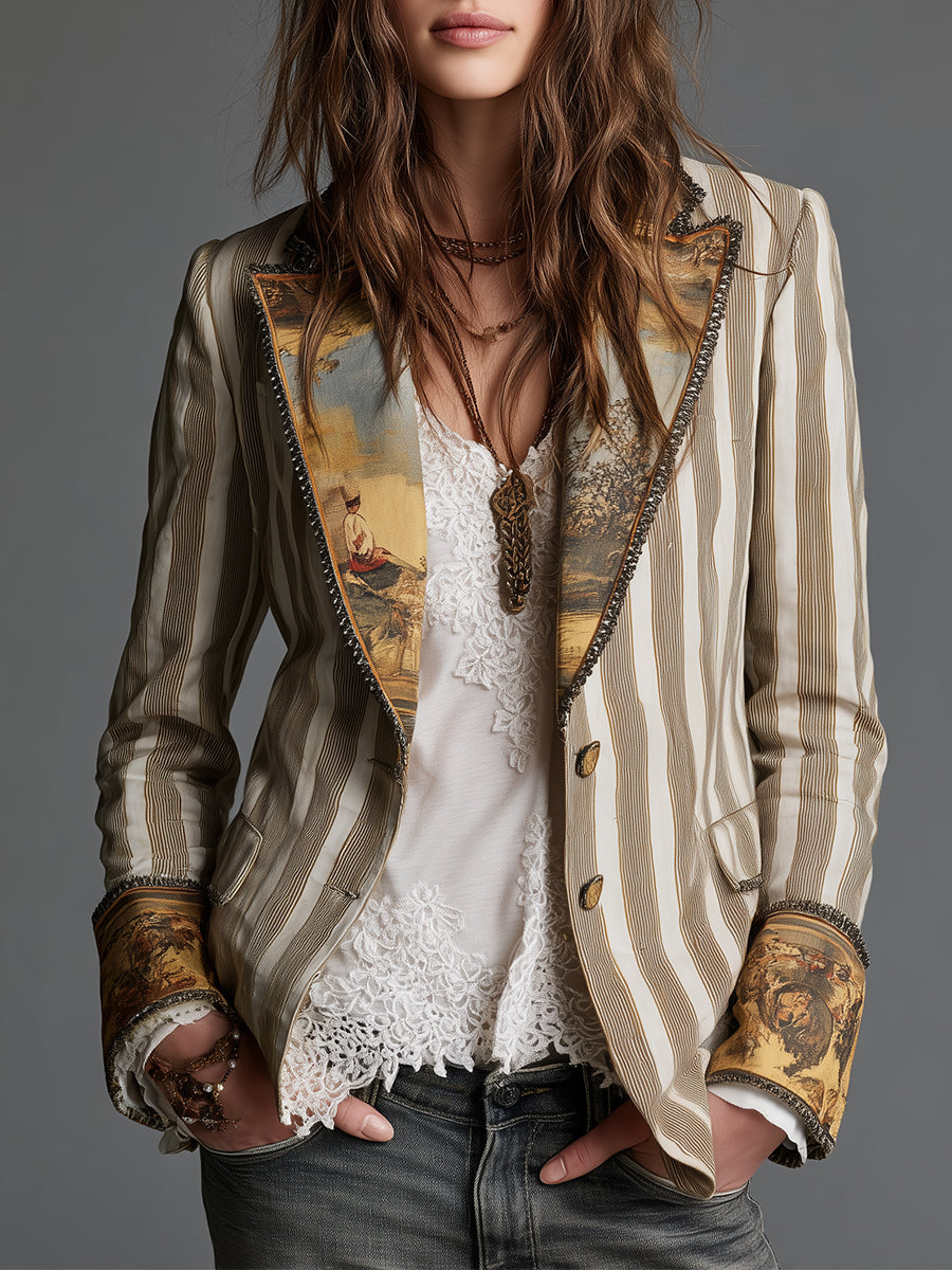 Rosanna | Blazer às Riscas com Gola Estampada
