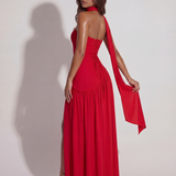 Vestido longo tomara que caia com abertura
