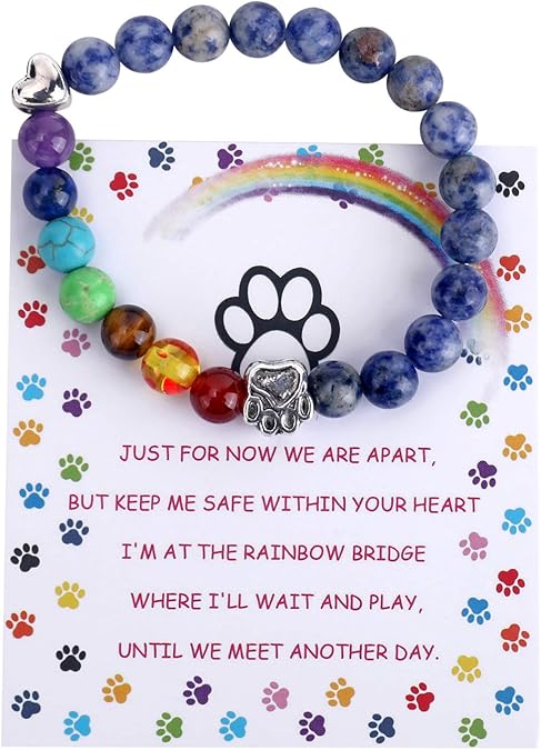 Bracelet commémoratif Rainbow Bridge – Perles 7 Chakras Cadeau pour la perte d'un animal de compagnie