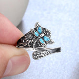 Bague en argent sterling avec cuillère en turquoise – Bague enveloppante bohème vintage avec libellule