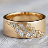 Anel Folha de Zircónias Dourado