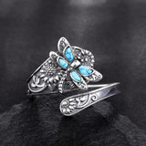 Bague en argent sterling avec cuillère en turquoise – Bague enveloppante bohème vintage avec libellule