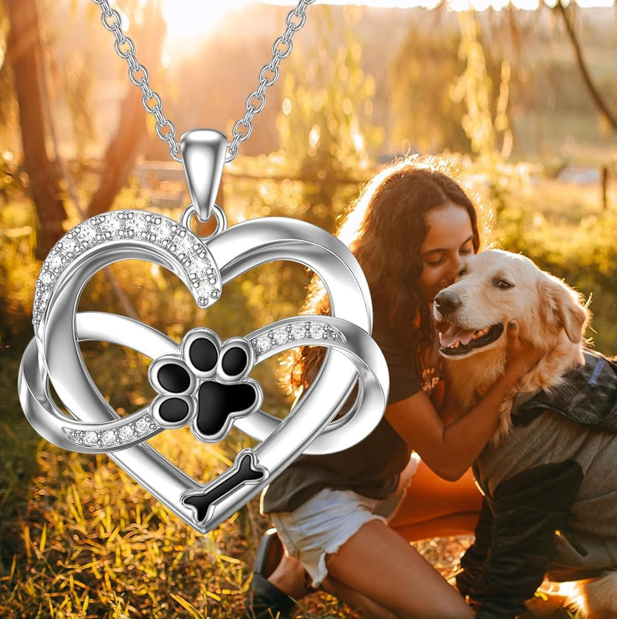 Colar Coração Infinito e Patinha em Prata de Lei 925