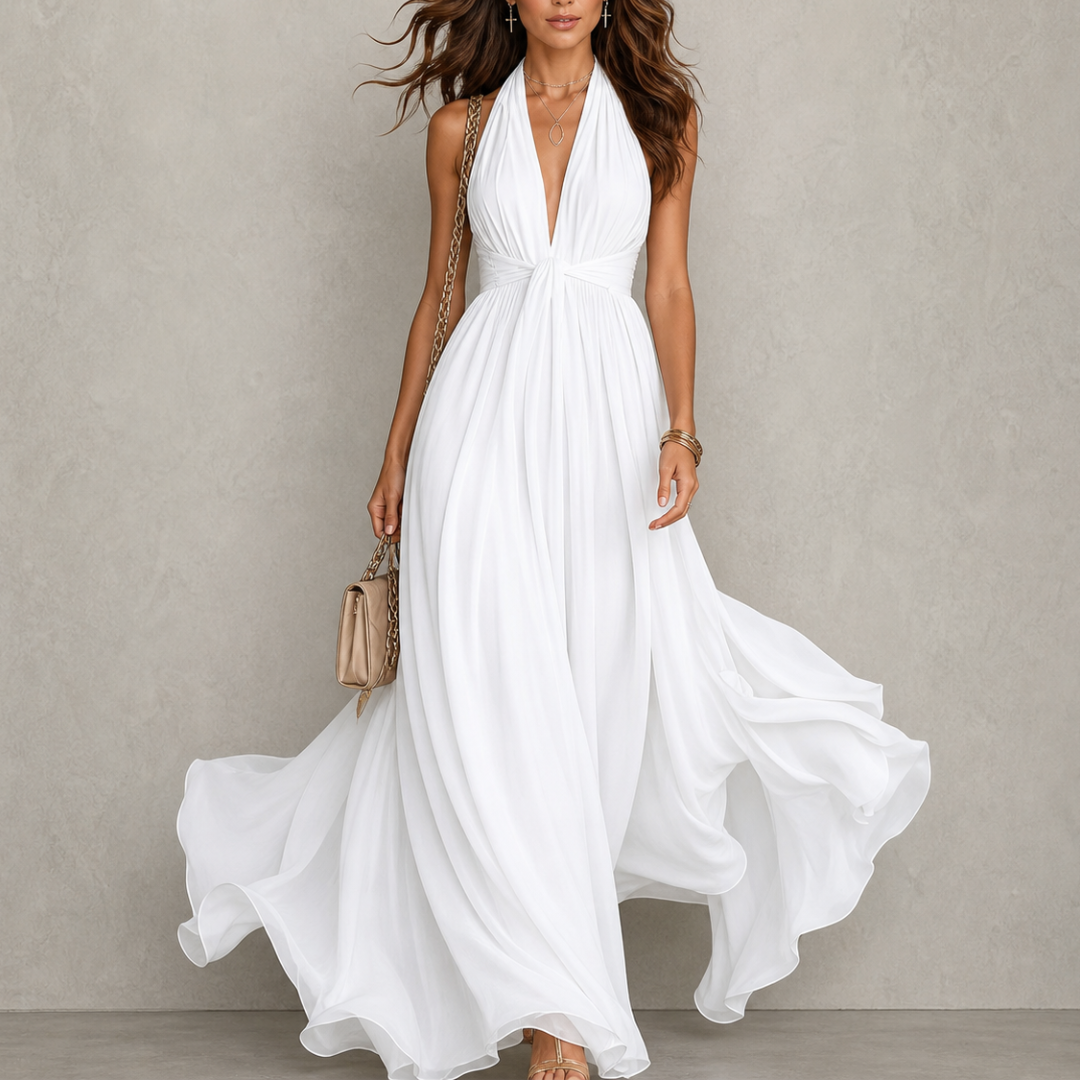 Carminho | Vestido Maxi em Chiffon com Decote Halter