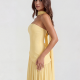 Vestido longo tomara que caia com abertura