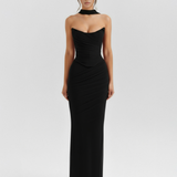 Vestido longo justo com colarinho choker