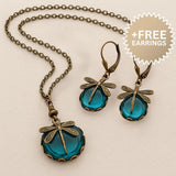 Magnifique collier libellule vintage avec boucles d'oreilles bonus – Offre à durée limitée