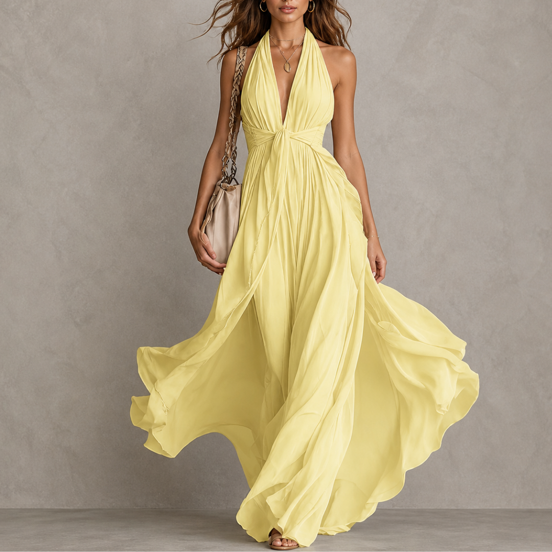 Carminho | Vestido Maxi em Chiffon com Decote Halter