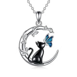 Colar Pendente Cristal Lua, Gato e Borboleta