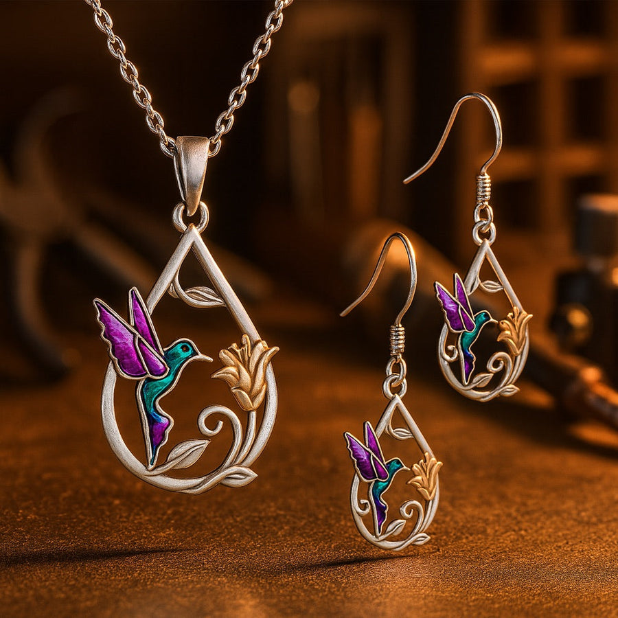 Magnifique collier colibri pour femme avec boucles d'oreilles offertes