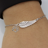Bracelet commémoratif en argent avec aile d'ange et empreinte de patte | Fait main