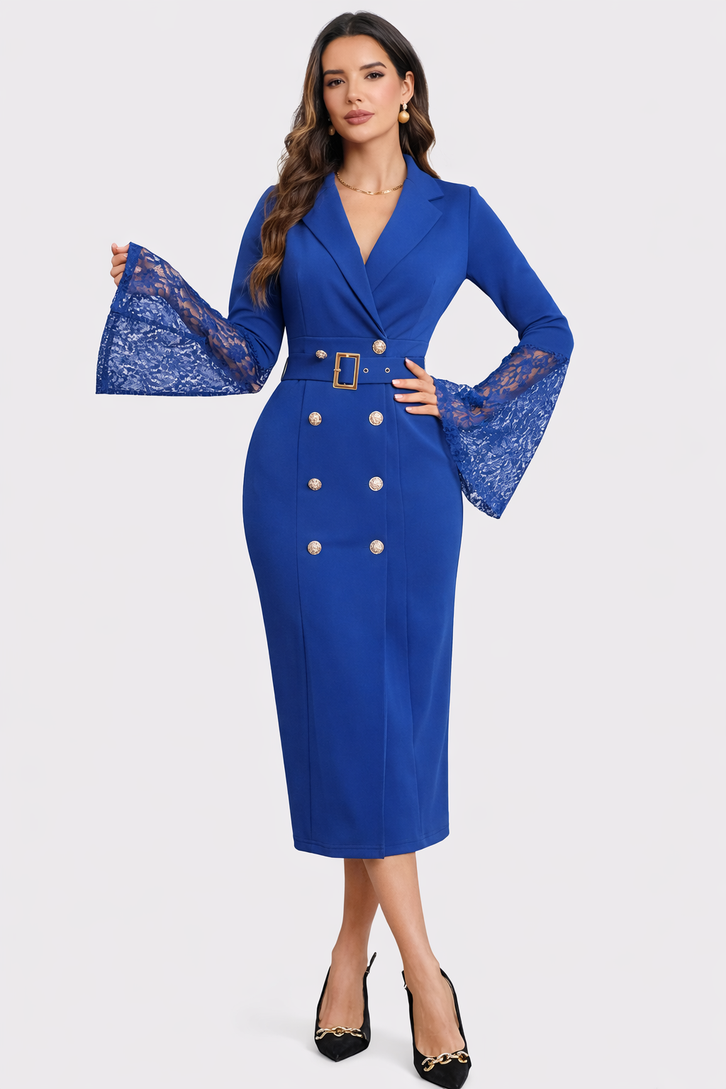 Jéssica | Vestido Midi com Mangas em Renda