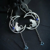 Boucles d'oreilles bohèmes chat en zircon bleu en argent sterling