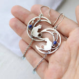 Boucles d'oreilles bohèmes chat en zircon bleu en argent sterling