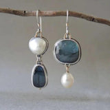 Brincos Pedra Azul com Pérola