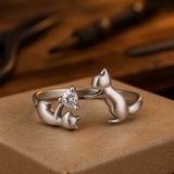 Bague réglable ludique en argent sterling avec zircone en forme de chat