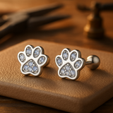 Clous d'oreilles patte de chat en argent sterling – Accents en cristal