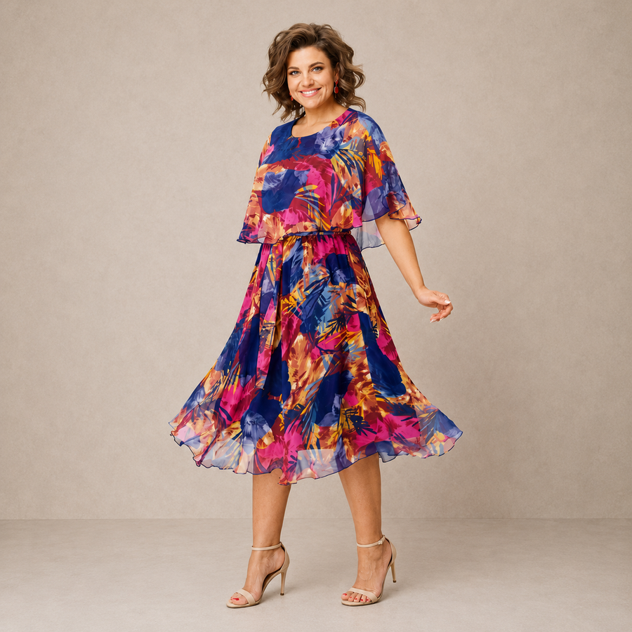 Luana | Vestido Midi de Flores Coloridas
