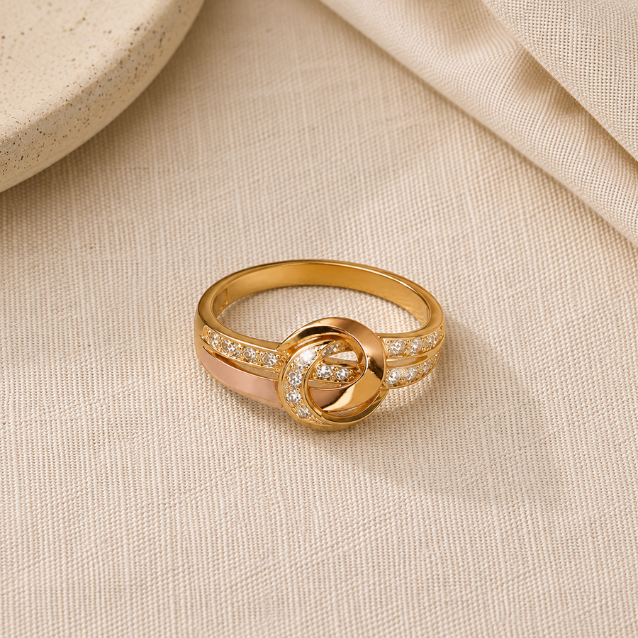 Anel Infinito com Cristais Dourado