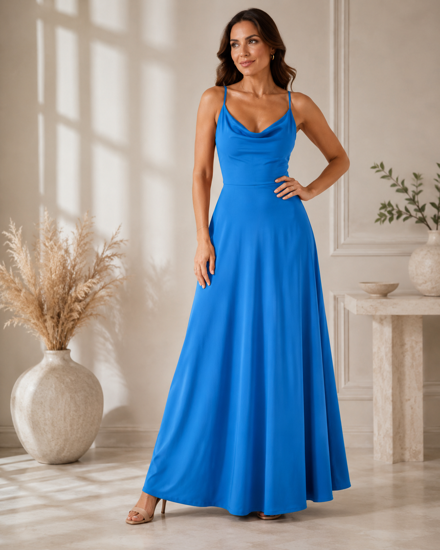 Neuza | Vestido Maxi com Decote Drapeado