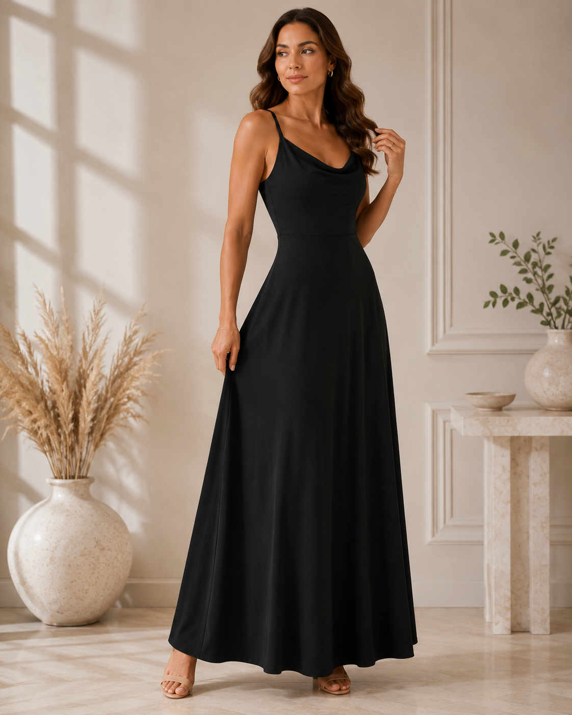Neuza | Vestido Maxi com Decote Drapeado