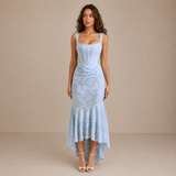 Natacha | Vestido Midi em Renda com Cauda Sereia