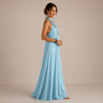 Liana | Vestido Maxi Fluido Azul com Decote Halter