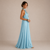 Liana | Vestido Maxi Fluido Azul com Decote Halter