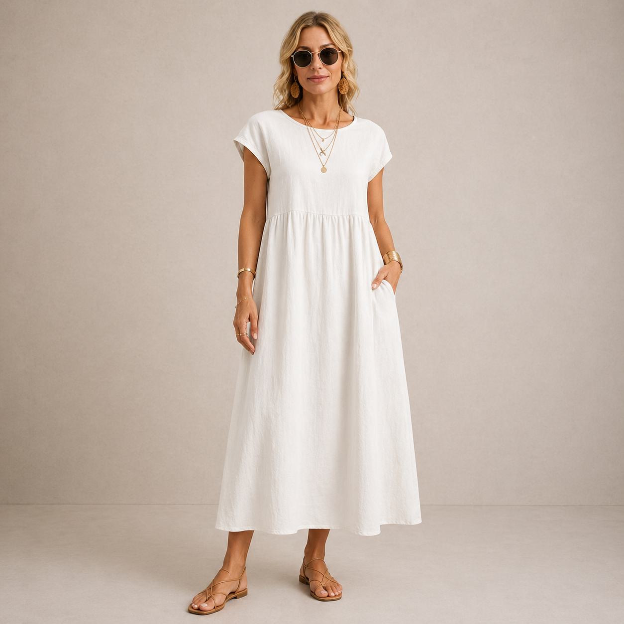 Maia | Vestido Midi Branco Leve e Fresco