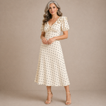 Letícia | Vestido Midi de Bolinhas com Folhos